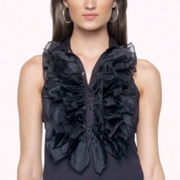 Ralph Lauren Black Label Cotton Sleeveless Silk Ruffle Blouse - Picture 12 of 17